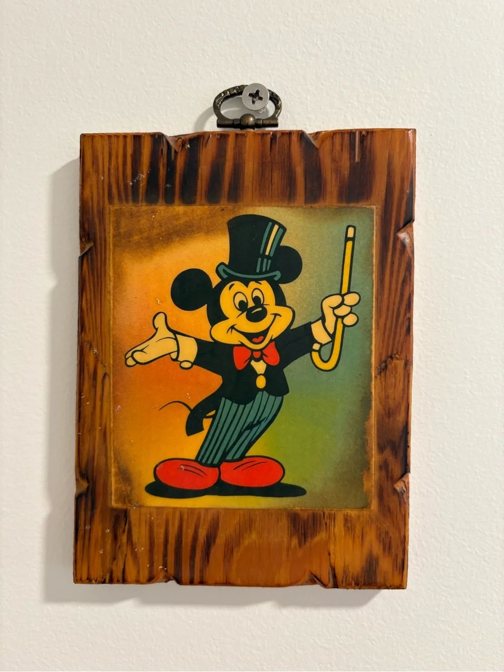 Vintage Wooden Disney Mickey Mouse Framed Wall Art - Multicolor